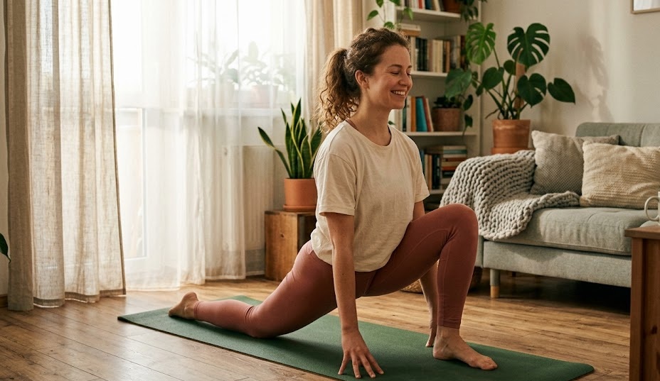 Person beim Yoga in einem hellen Raum – innere Ruhe und Konzentration